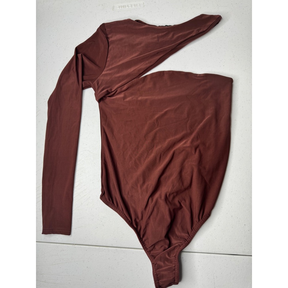 Nasty Gal Collection Brown One Shoulder Cutout Long Sleeve Bodysuit Size 4